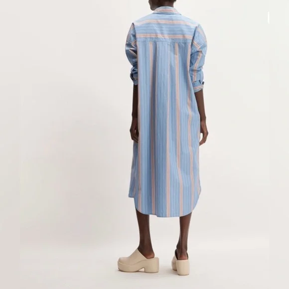 EVERLANE Size M Blue Striped The Midi Cotton Shirt Dress - Picture 2 of 7